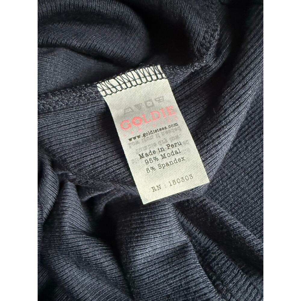 $135 New Goldie Tees Double Ruffle Modal Rib Turtleneck - Small - Navy - Picture 5 of 6